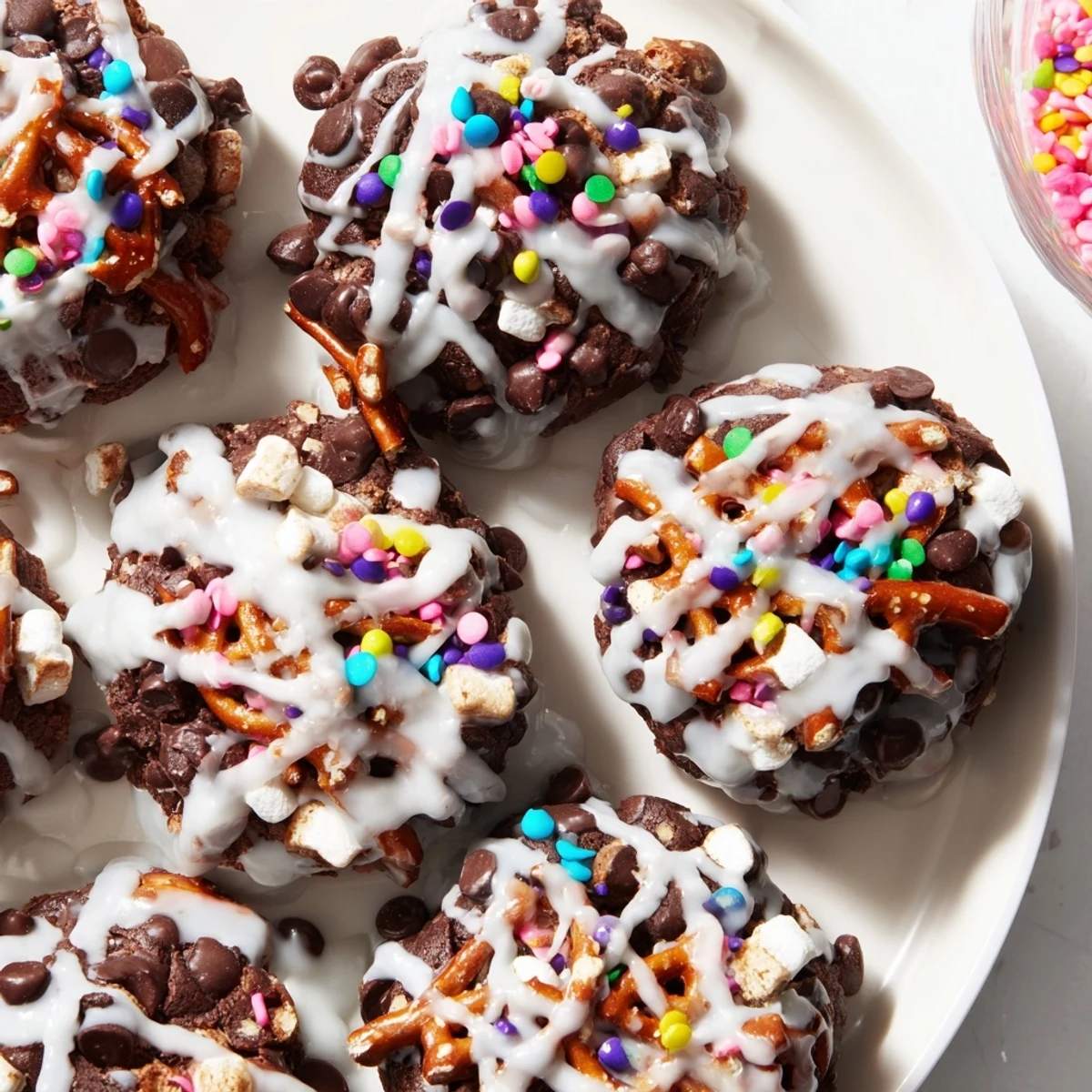 Fluffy Chaos Chocolate Cake Bites covered in colorful sprinkles, ready for the next delicious bite.