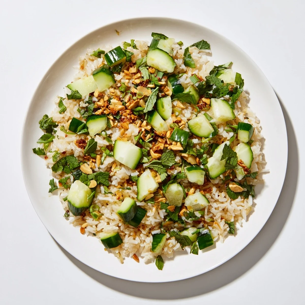 Golden-crisped rice mingles with fresh, diced cucumbers in this beautiful Crispy Cucumber Rice Salad.
