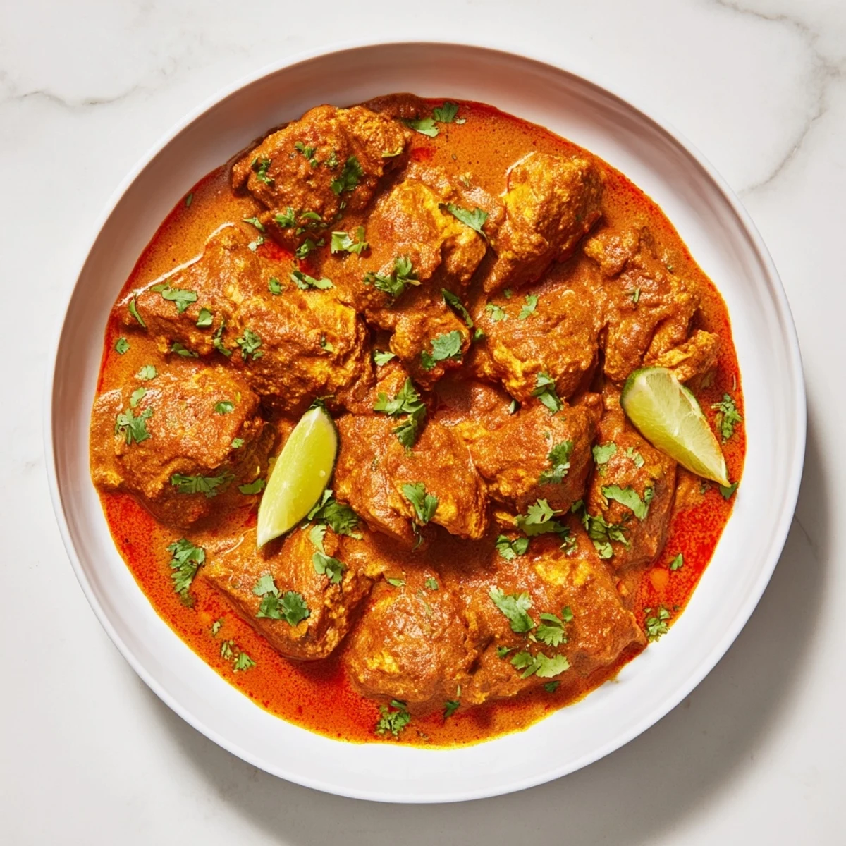 A vibrant photo of Instant Pot Chicken Tikka Masala showcases tender chicken pieces swimming in a coconut sauce.