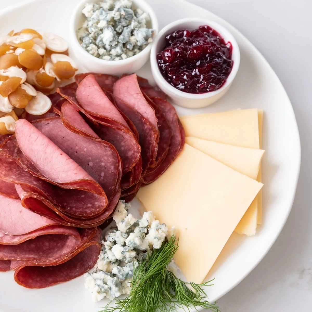 Reindeer charcuterie platter overflowing with cured meats, cheeses, and vibrant accompaniments ready to serve.