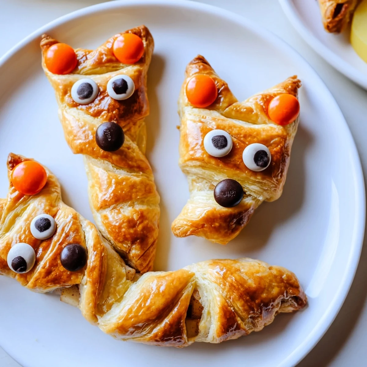 Golden-brown Autumn Harvest Fox-Shaped Bites, filled with spiced apple and pear, pictured ready to serve.