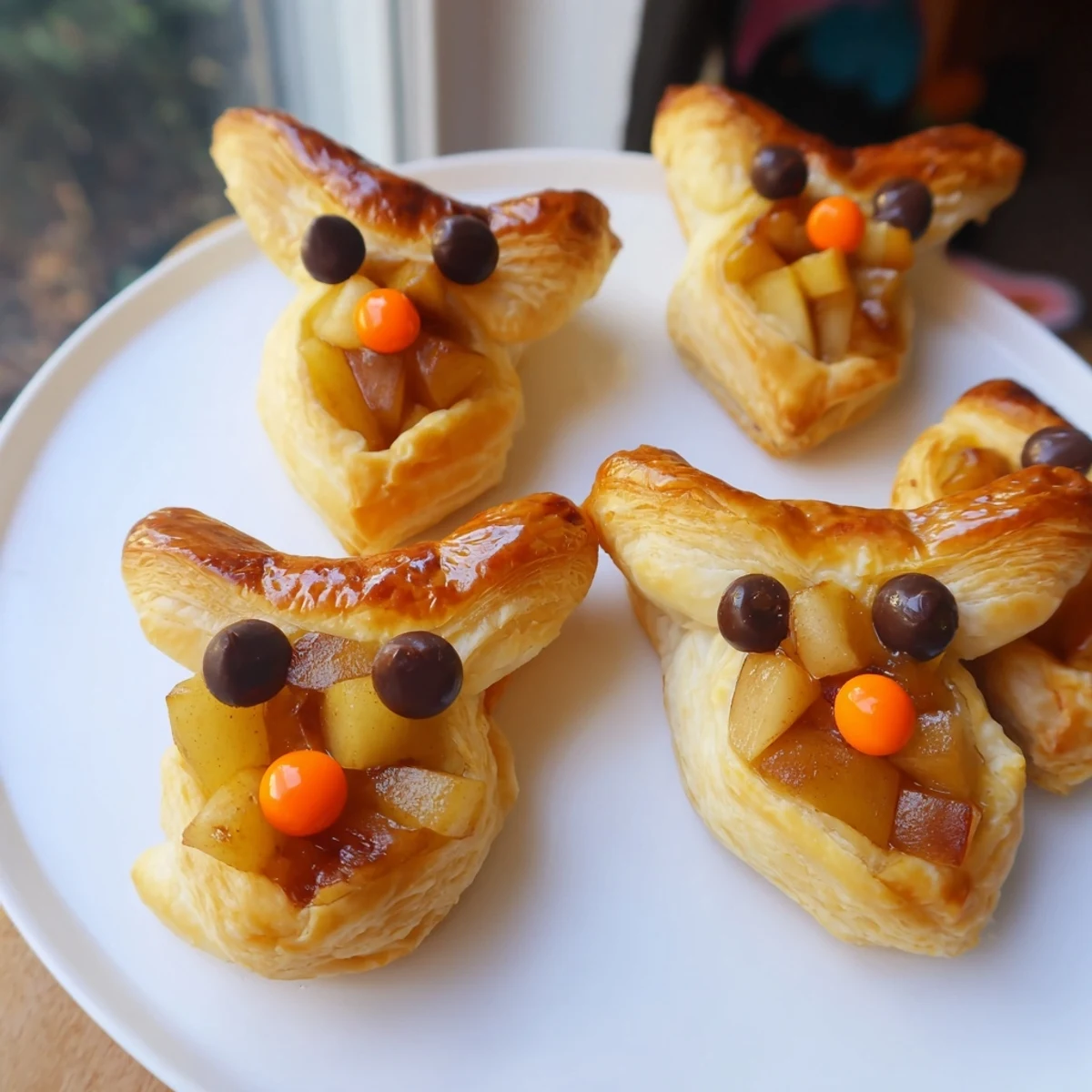 See the shiny, golden crusts of freshly baked Autumn Harvest Fox-Shaped Bites with chocolate chip eyes.