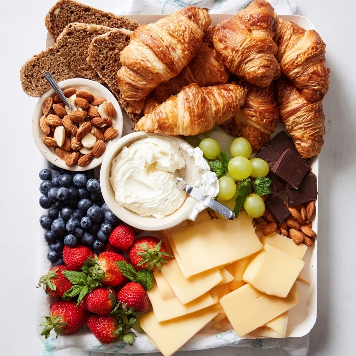 Beautiful Gift Box Brunch Board, perfect for sharing, showcasing assorted fruits and artisan breads elegantly.