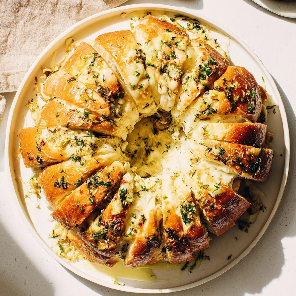 Golden-brown Savory Herb and Cheese Olive Wreath, ready to enjoy—a perfect appetizer at any gathering.