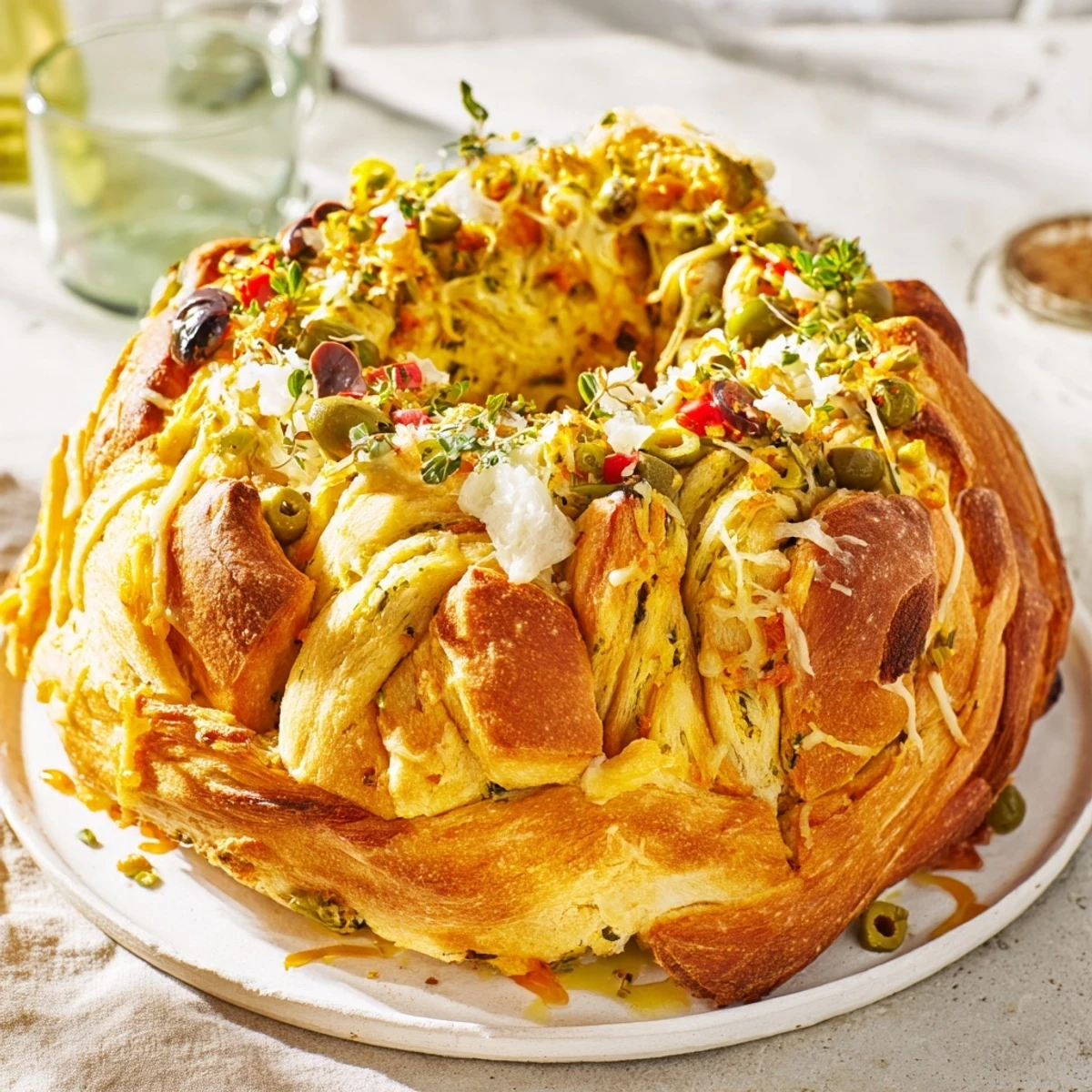 This homemade Savory Wreath: Herb and Cheese Olive Wreath bursts with fresh herbs, melty cheese and olives.