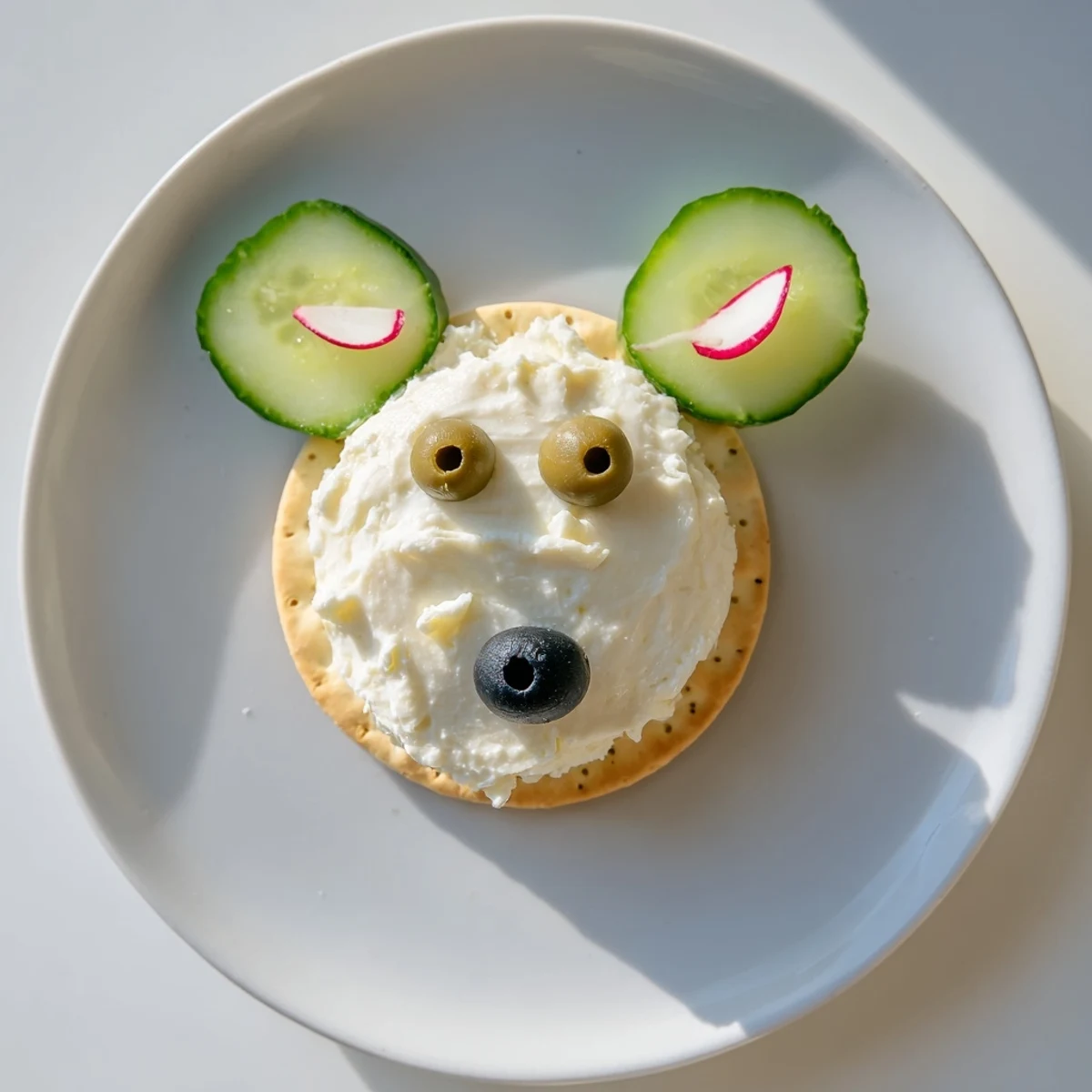 Creamy Polar Bear Iceberg Cracker Stacks featuring crisp cucumbers, olives, and radishes, a fun appetizer.