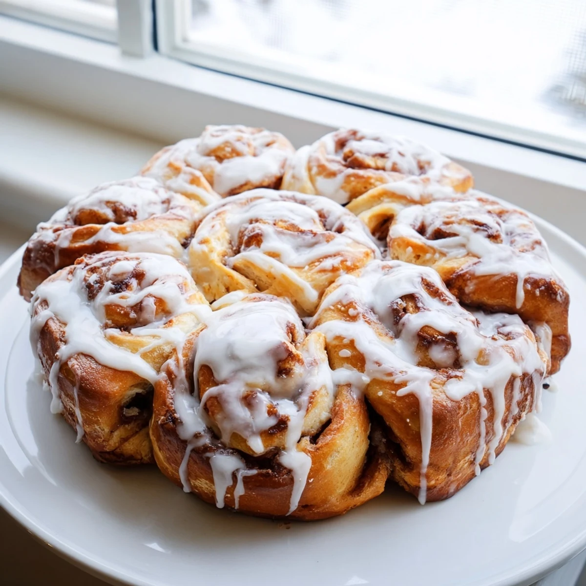 Warm, gooey cinnamon and sugar filling oozing from the perfectly baked Giant Snowflake Sweet Roll.