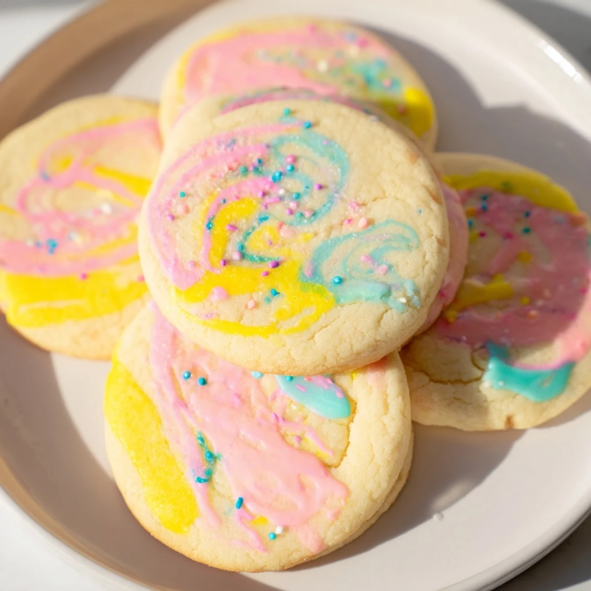 Freshly baked sugar cookie assortment, featuring a sweet icing drizzle that's perfect for dessert time!