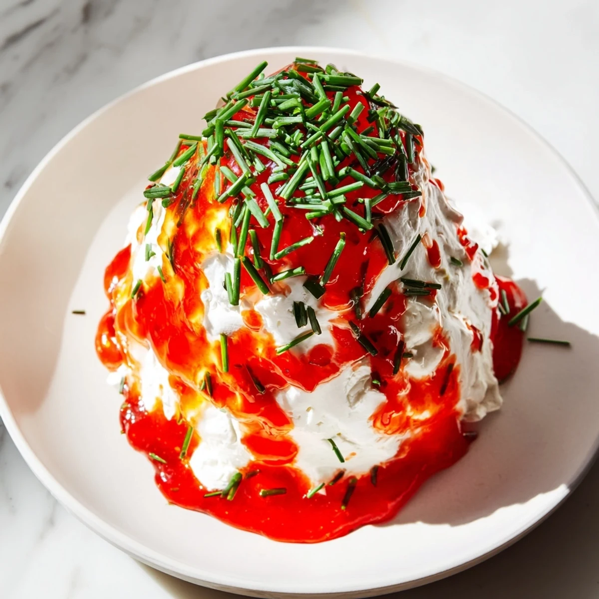 This easy cream cheese and pepper jelly star appetizer shows a beautiful star shape topped with red jelly.