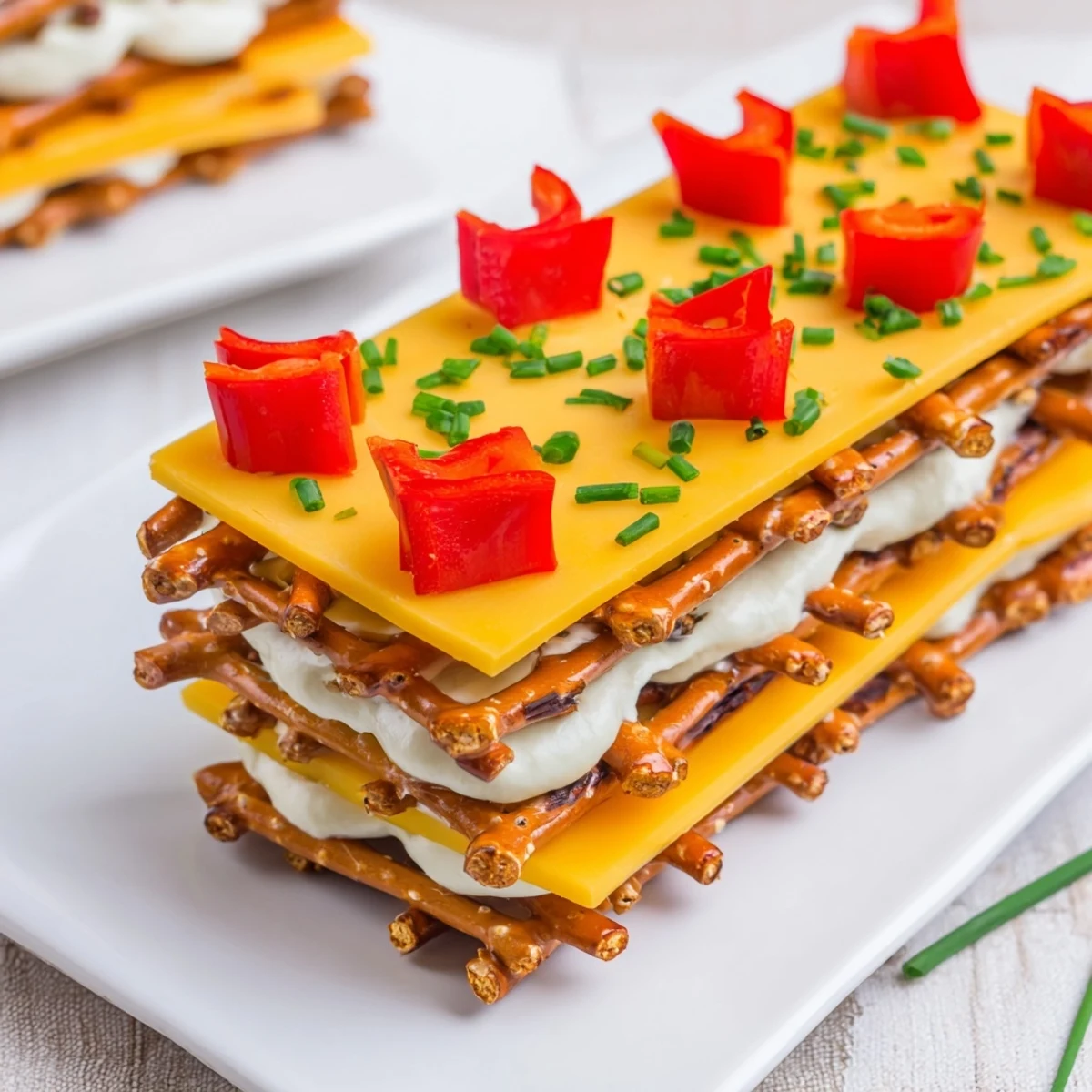 A charming shot of The Rustic Log Cabin appetizer, featuring cheese and pretzel "logs."
