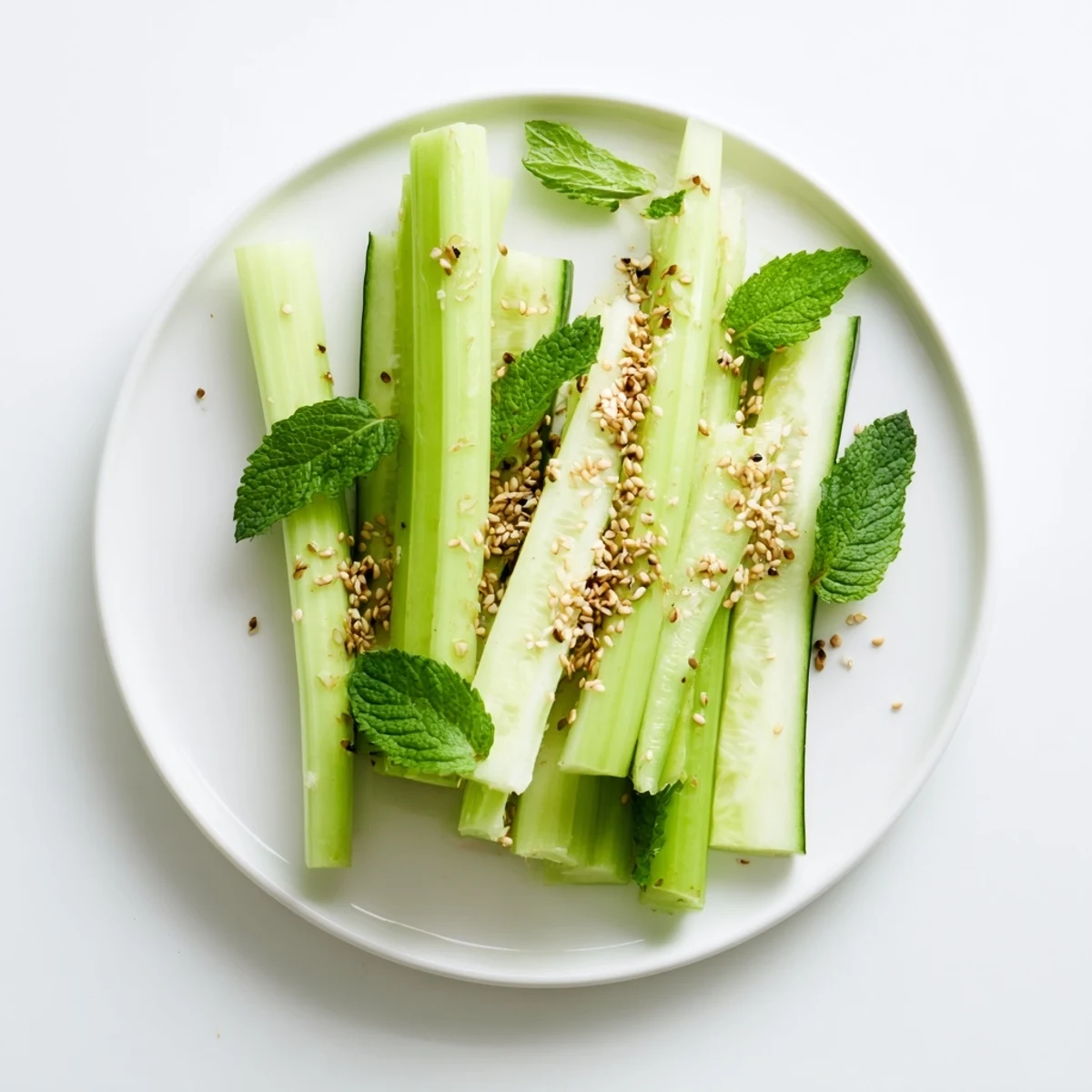 A close-up view displaying The Bamboo Zen's fresh cucumber and celery sticks ready to be enjoyed with dipping sauce.