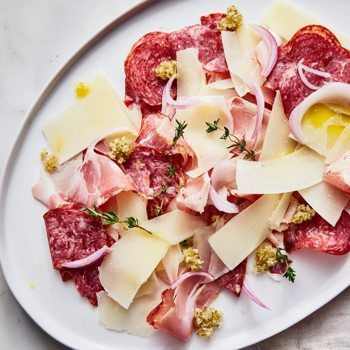 See the savory arrangement of The Burlap & Lace, including meats, cheeses, and tangy cornichons.