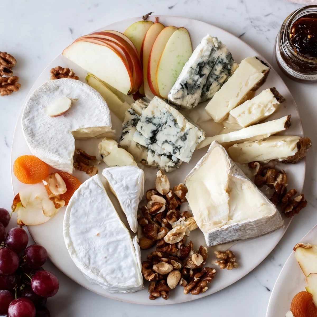 This inviting Cheese Platter Cœur Passion offers a vibrant selection of French cheeses and fruits.