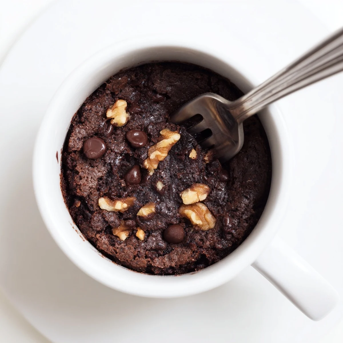 Delicious, fudgy 2-minute mug brownie, warm and inviting, perfect for a late-night treat.