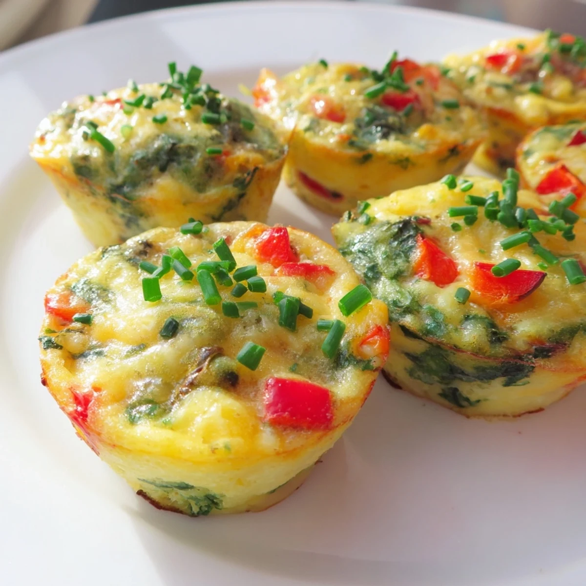 Fluffy, golden brown mini crustless quiches, bursting with spinach and cheese, perfect for brunch.