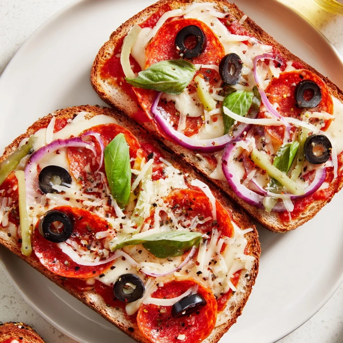 Golden, bubbly Pizza Toast 2.0 with melty cheese and crispy pepperoni, ready to devour!