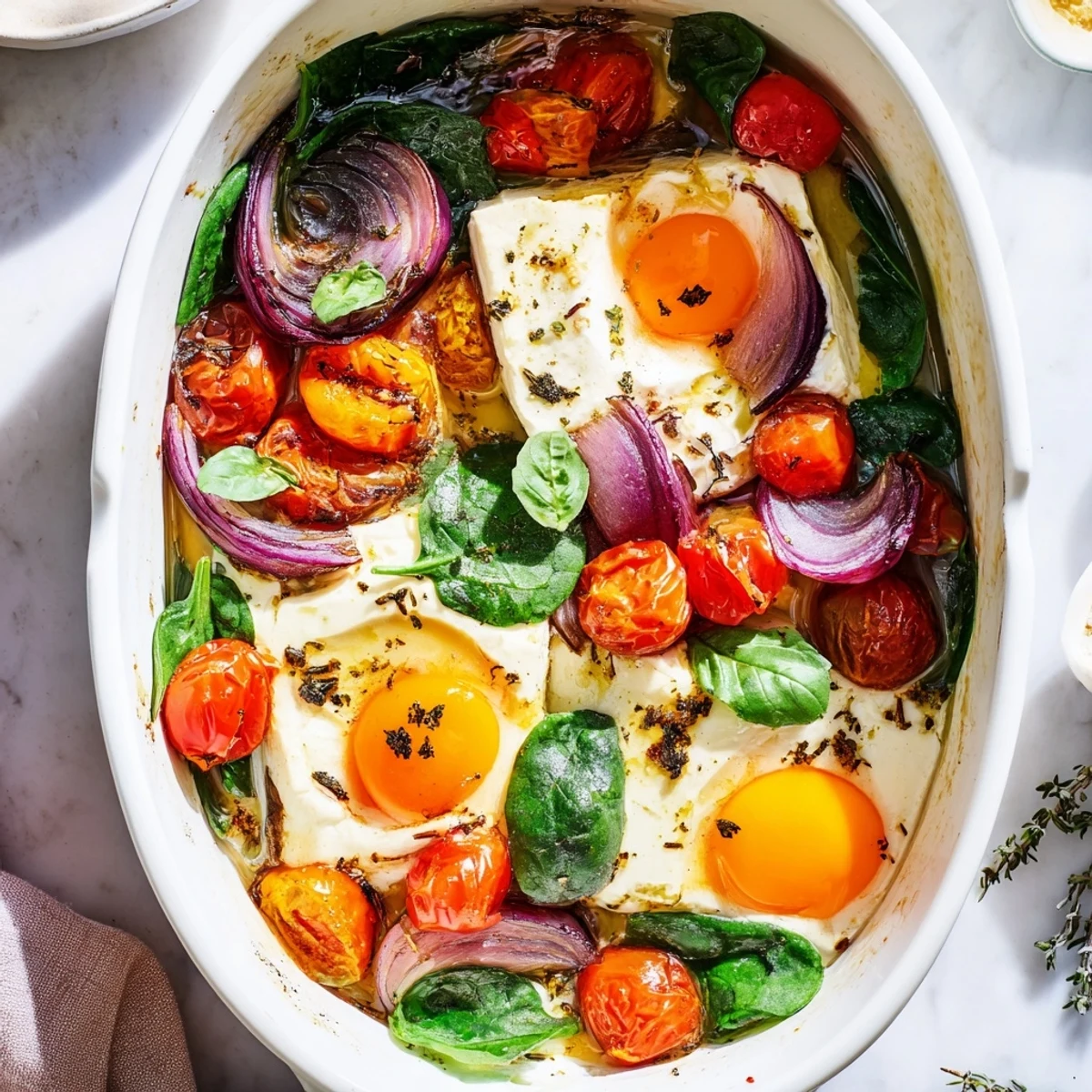 Baked feta eggs savory breakfast