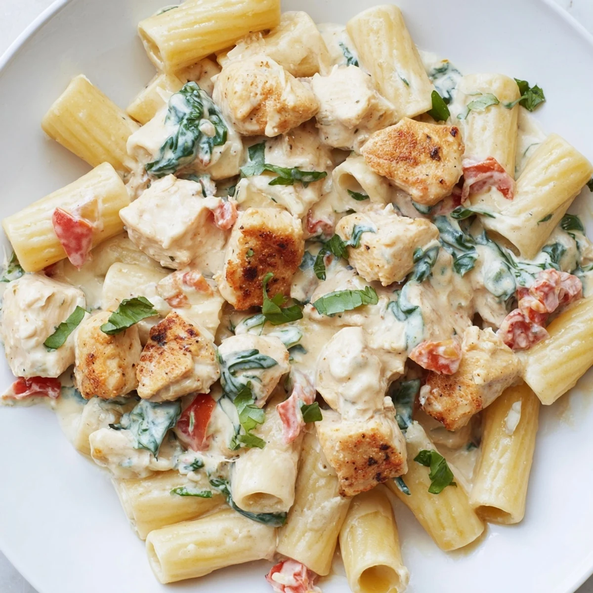 Creamy Budget-Friendly Marry Me Chicken Pasta with golden chicken and spinach, ready for a delicious dinner.