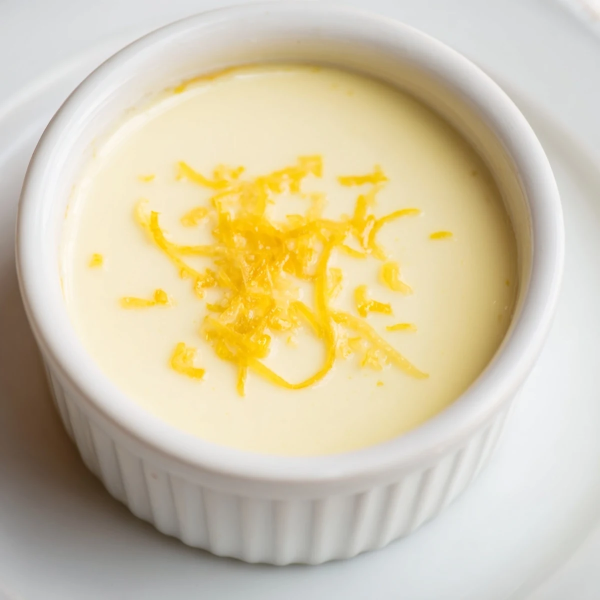 Silky smooth 3-Ingredient Lemon Posset dessert, served cold with fresh berries and lemon zest.