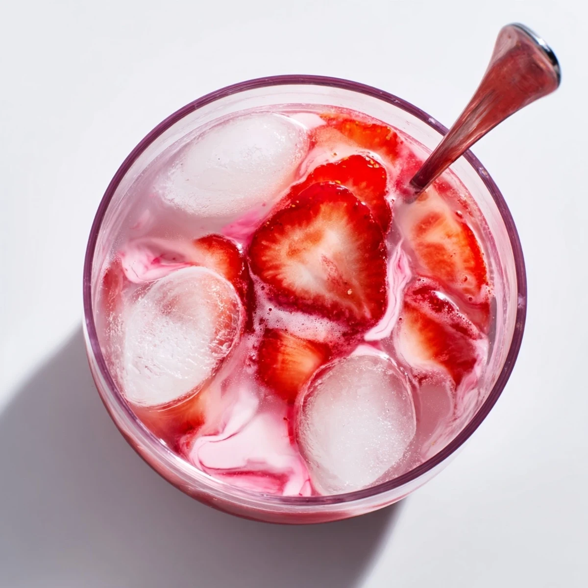Two glasses of Refresher Copycat Pink Drink garnished with strawberries, ready for a cool summer treat.