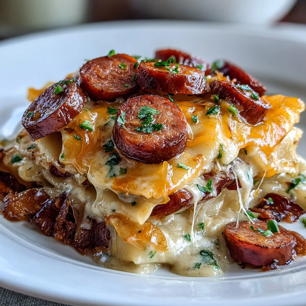 Spoon a hearty serving of this family-style dinner onto a plate, garnished with fresh chives.