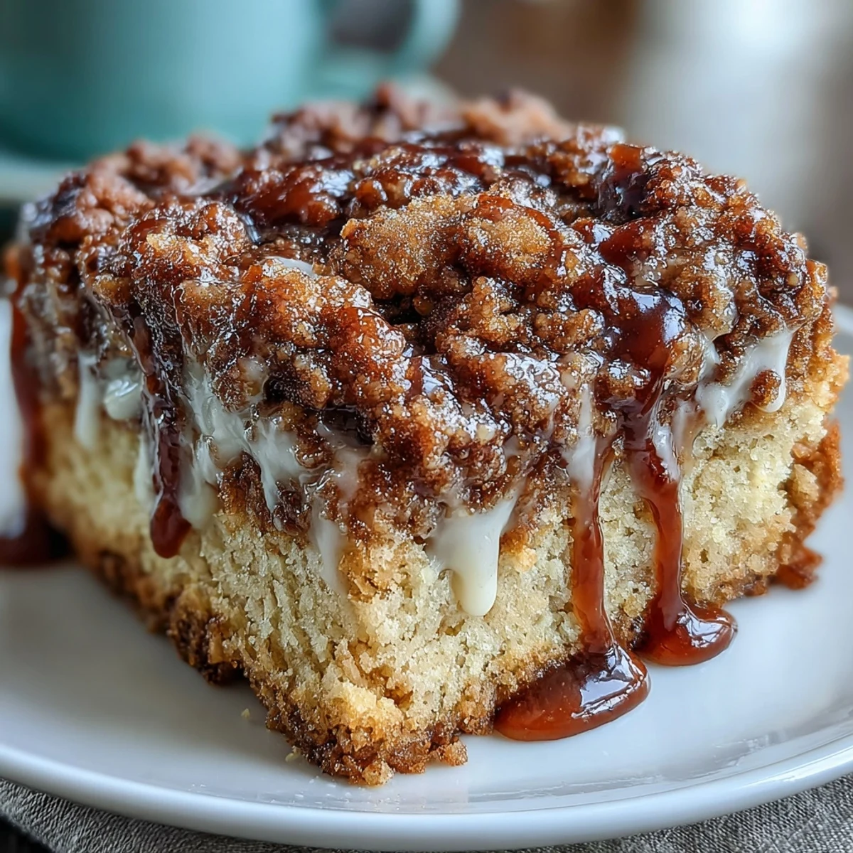 A plate of Gilmore Girls Coffee Cake Cookies topped with cinnamon streusel and vanilla glaze, perfect for coffee lovers.