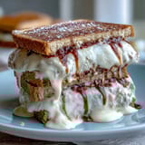 Vanilla Bean Frappuccino Ice Cream Sandwiches with coffee cookies and creamy vanilla filling.