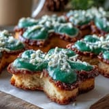Festive St. Patricks Day sugar cookies with buttercream outlines in green and gold.