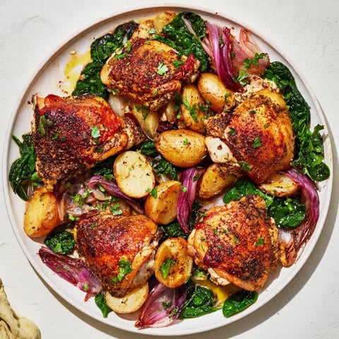 Golden, crispy skin tops the pan-roasted chicken, mingling beautifully with zaatar-dusted potatoes.