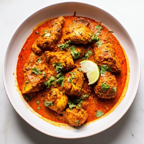 Steam rises from the creamy Instant Pot Chicken Tikka Masala, accented with fresh cilantro and a lime wedge.