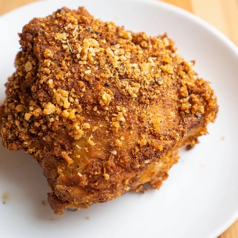 Golden, crispy KFC-style chicken, with a perfectly seasoned crust, ready to serve alongside savory sides.