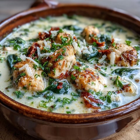 Garlic Parmesan Chicken Soup in a rustic bowl topped with parsley and extra cheese.