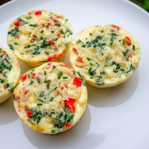 A close-up of baked mini crustless quiches, showing a tender egg interior with spinach, ready to eat.
