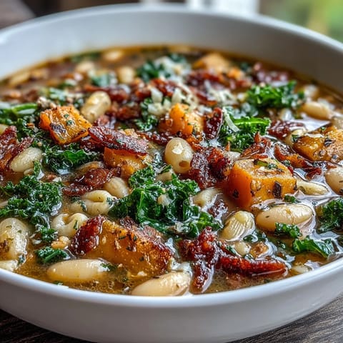 Hearty Fall Minestrone soup with ditalini pasta, creamy white beans, and fresh parsley in a rustic bowl.