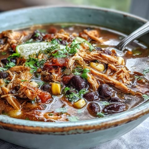 Spicy Southwestern Turkey Soup with melted cheese and avocado slices next to crunchy tortilla chips for dipping.