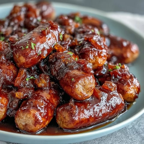 Golden, slow-cooked Little Smokies simmering in a sweet and tangy glaze, served warm from the crock pot.