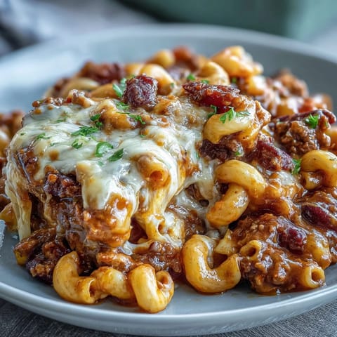 Ground beef and elbow macaroni simmered in a smoky tomato sauce for a hearty weeknight dinner.