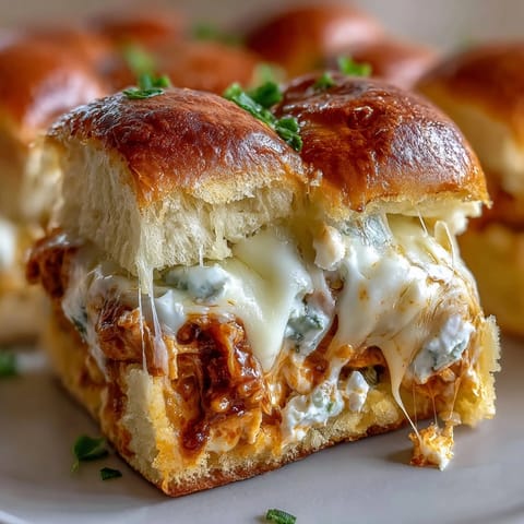 Freshly baked Pizza Dip Sliders with melted cheddar and mozzarella bubbling over golden Hawaiian rolls.