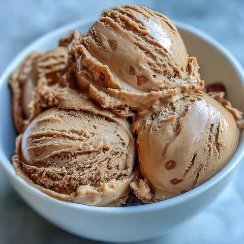 A generous bowl of Hojicha Ice Cream with a mochi slice on the side.