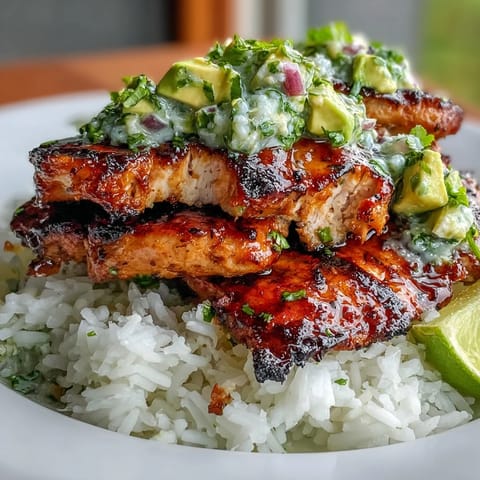 A juicy slice of Tangy Honey Lime Chicken & Avocado Rice Stack on a plate with lime wedges.