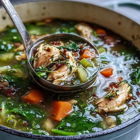 One-pot chicken and veggie detox soup with lemon and herbs, featuring tender chicken, vibrant vegetables, and fresh herbs in a light, nourishing broth.