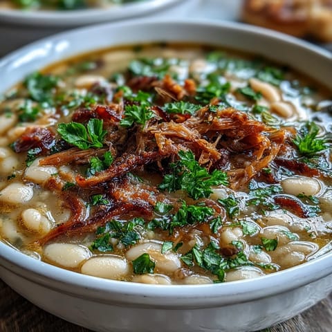 Hearty white bean and ham hock soup with tender beans and smoky meat, perfect for cold winter nights.  