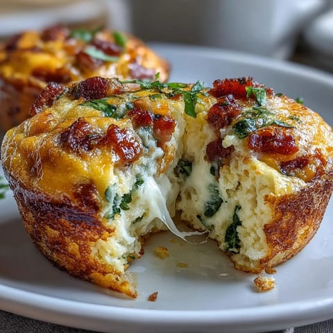 Fluffy egg muffins loaded with diced ham, bell peppers, spinach, and cheddar—ideal for quick breakfasts.