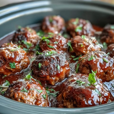 1. Slow cooker meatballs in rich tomato sauce, tender and juicy, served warm for a crowd-pleasing appetizer or main dish.  