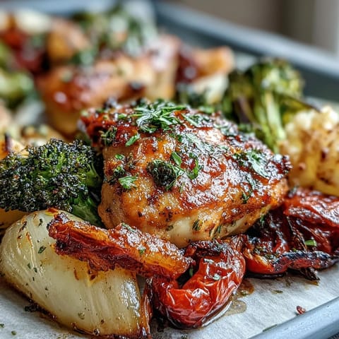 Quick and easy Healthy 5-Ingredient Sheet Pan Chicken and Veggies, perfect for busy weeknight dinners.  