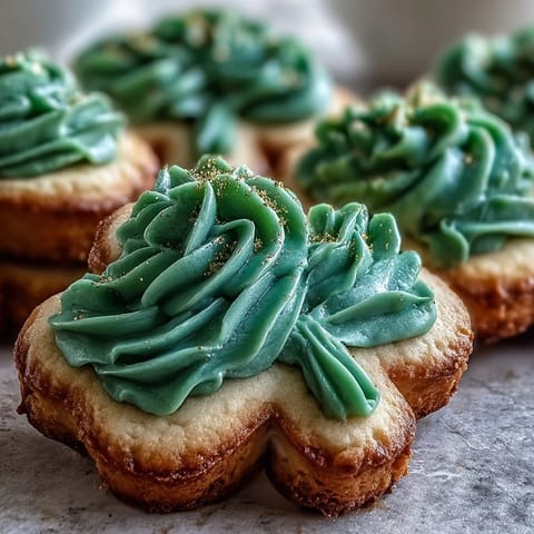 Buttery sugar cookies shaped like shamrocks and topped with smooth royal icing, ideal for sharing on St. Patrick's Day.  