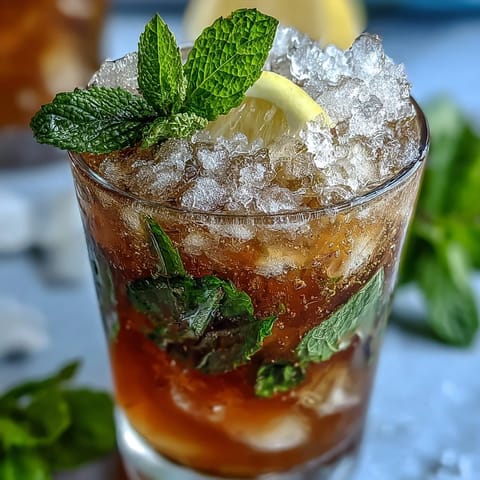 Refreshing Kentucky Derby mini mint julep mocktails in silver cups with crushed ice and mint sprigs.