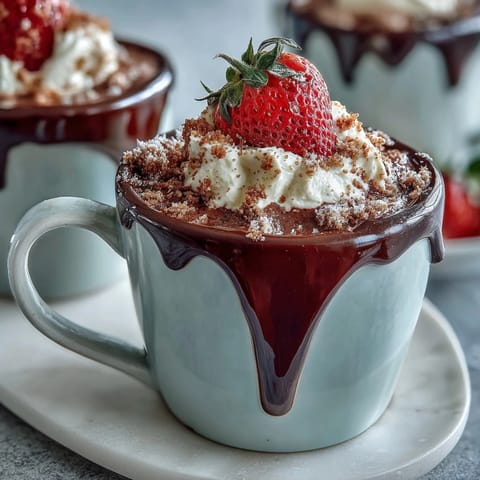 Decadent chocolate cups filled with fresh strawberries and cream, topped with a crunchy Lotus Biscoff crumble—perfect for elegant dessert displays.