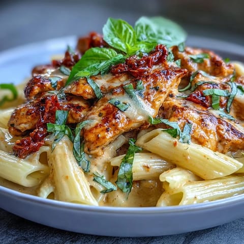Creamy Marry Me Chicken Pasta, featuring tender chicken in a sun-dried tomato parmesan sauce.