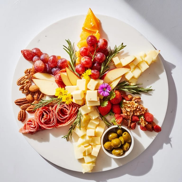 Enjoy a visually appealing star-shaped appetizer board, perfect for parties, with olives, gourmet crackers, and fig jam.